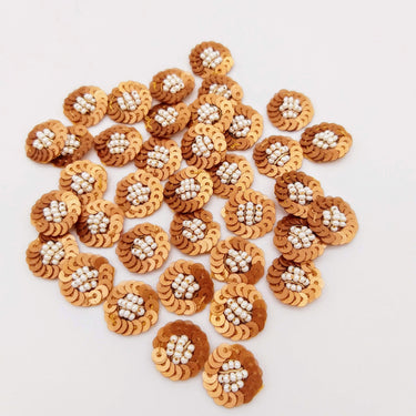 10 Bronze Sequins and Pearls Tiny Round Appliques, Beaded Applique, Headband Applique